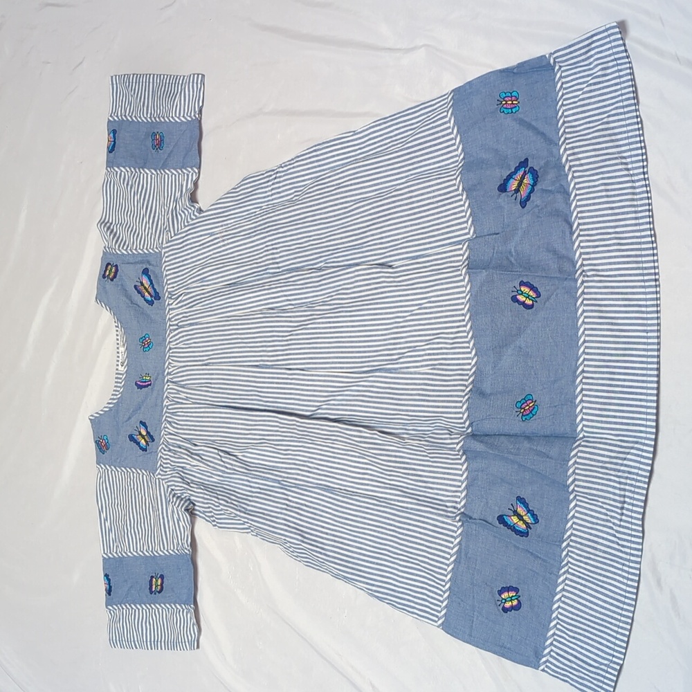 NWT Vtg Gunit 100% Cotton Embroidered Butterfly Short Sleeve House Dress Muumuu